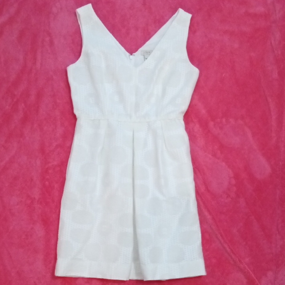 J. Crew White Pleated Sheath Dress V-Neck Sleeveless Lined With Pockets